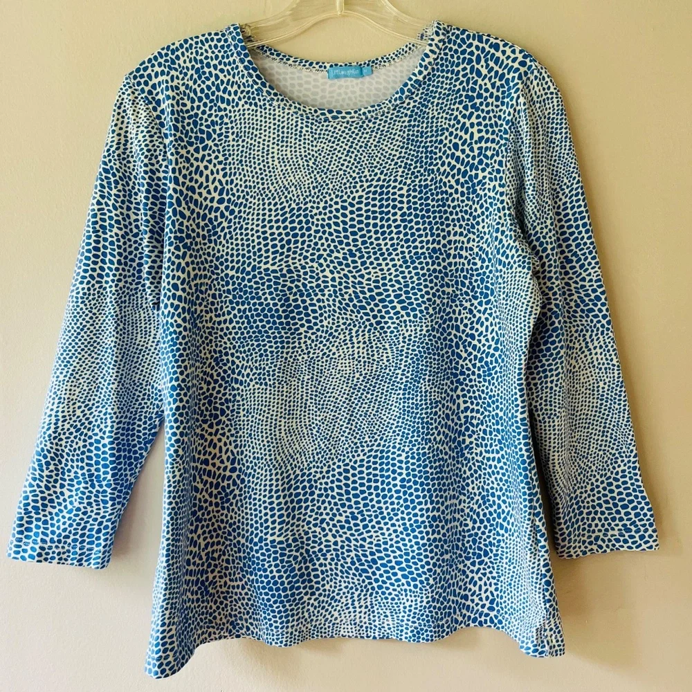 J.McLaughlin Catalina Blouse Blue Stretch Elbow Sleeves Top Shirt Sz M - Picture 4 of 4